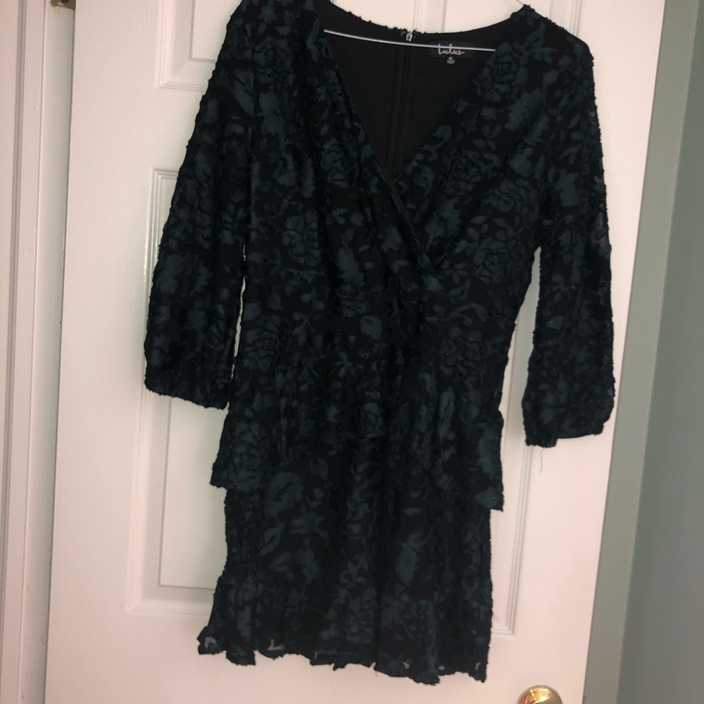 Velvet Green Floral Dress, Lulus